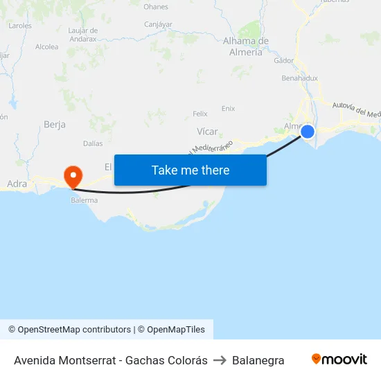 Avenida Montserrat - Gachas Colorás to Balanegra map