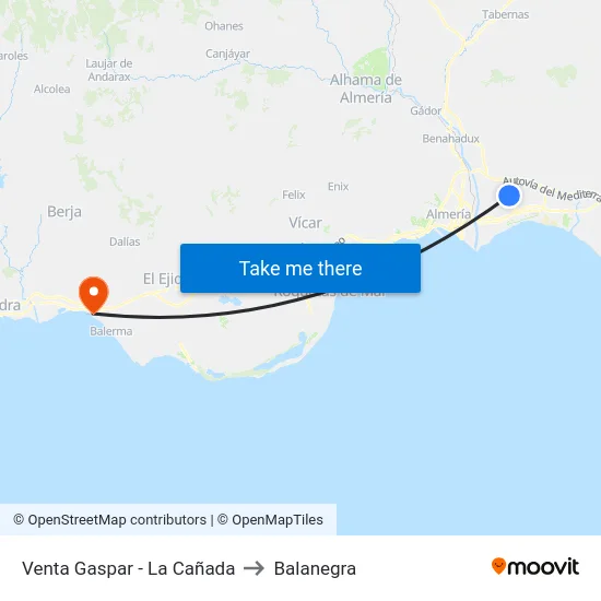 Venta Gaspar - La Cañada to Balanegra map