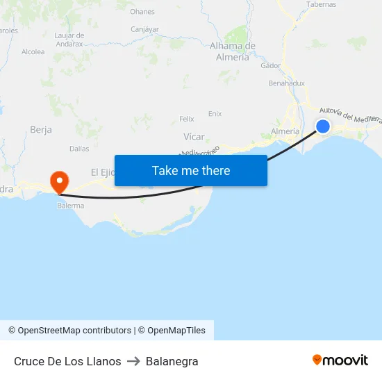 Cruce De Los Llanos to Balanegra map