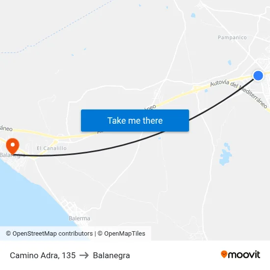 Camino Adra, 135 to Balanegra map