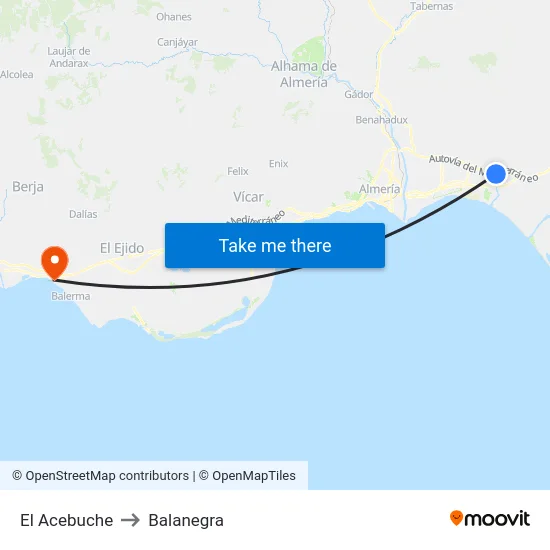 El Acebuche to Balanegra map