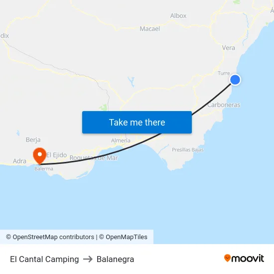 El Cantal Camping to Balanegra map