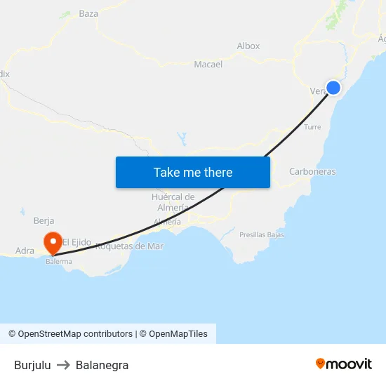 Burjulu to Balanegra map