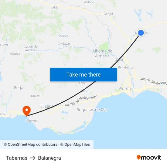 Tabernas to Balanegra map