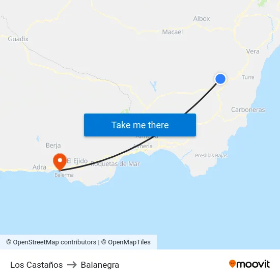 Los Castaños to Balanegra map