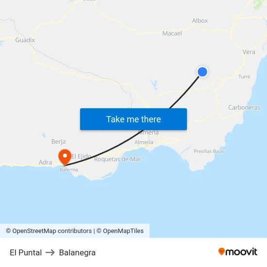 El Puntal to Balanegra map