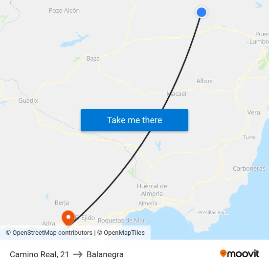 Camino Real, 21 to Balanegra map