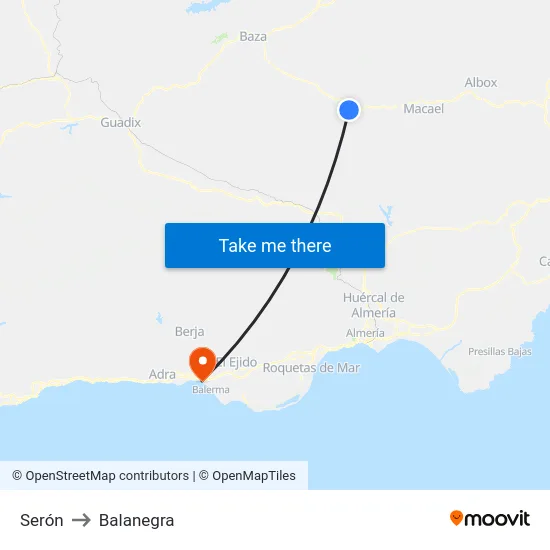 Serón to Balanegra map
