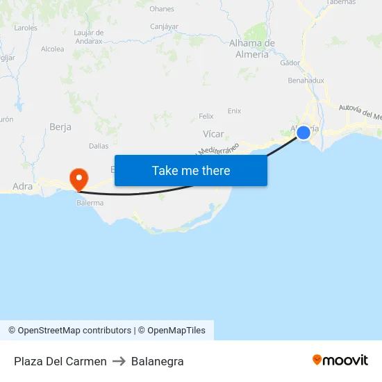 Plaza Del Carmen to Balanegra map