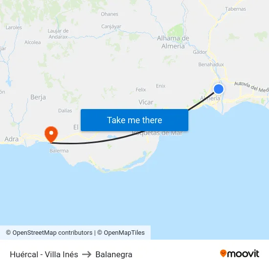 Huércal - Villa Inés to Balanegra map