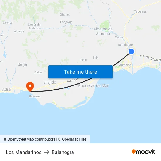 Los Mandarinos to Balanegra map