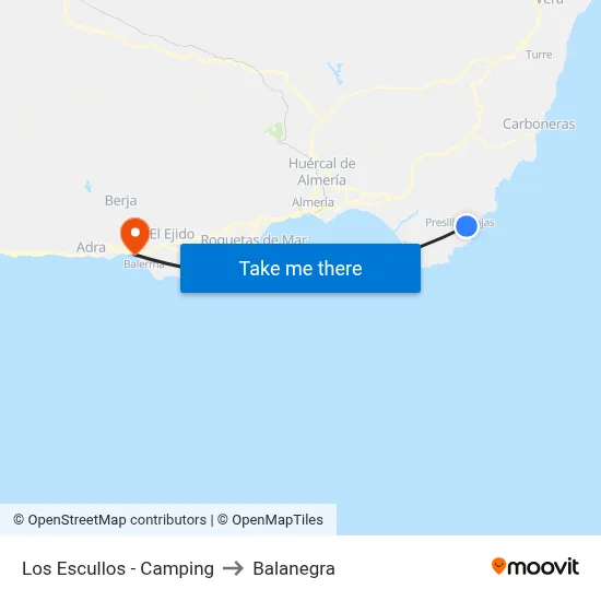 Los Escullos - Camping to Balanegra map