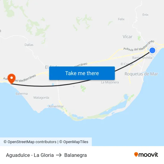 Aguadulce - La Gloria to Balanegra map