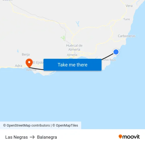 Las Negras to Balanegra map