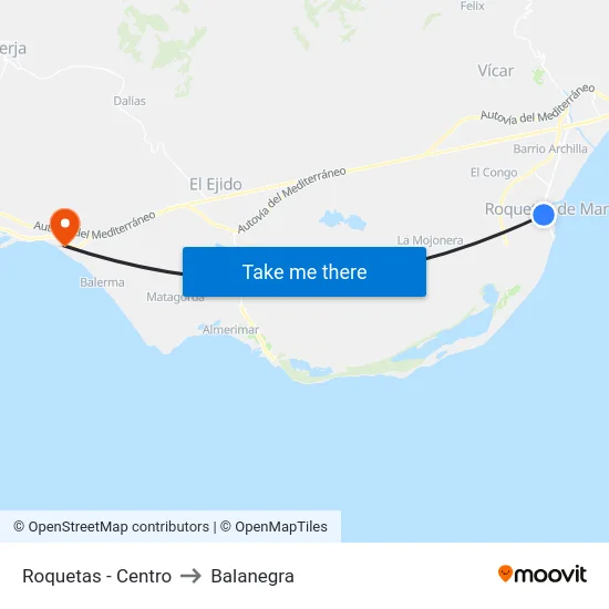 Roquetas - Centro to Balanegra map