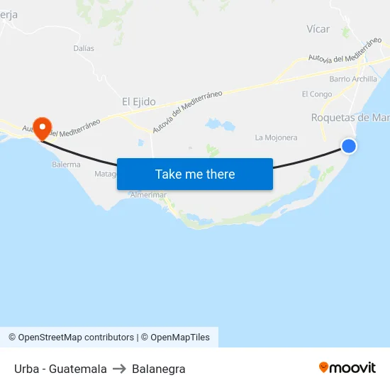 Urba - Guatemala to Balanegra map