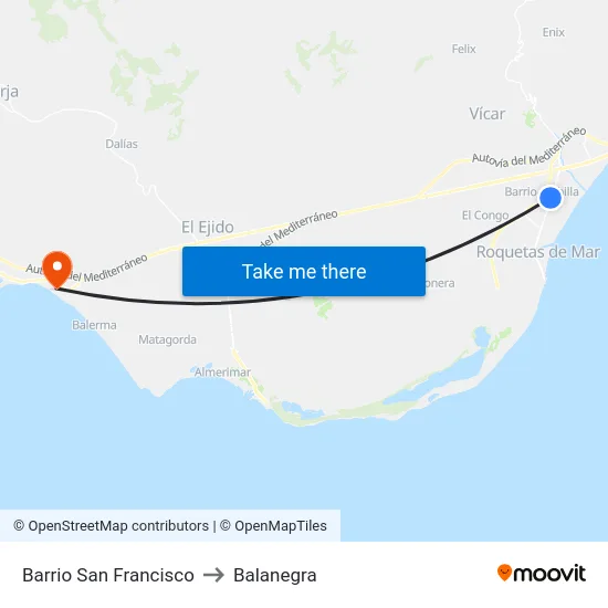 Barrio San Francisco to Balanegra map