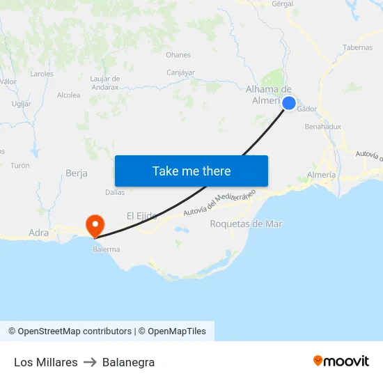 Los Millares to Balanegra map