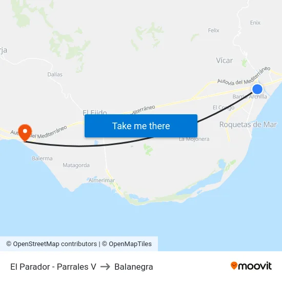 El Parador - Parrales V to Balanegra map