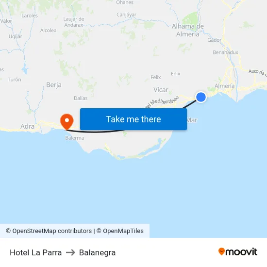 Hotel La Parra to Balanegra map