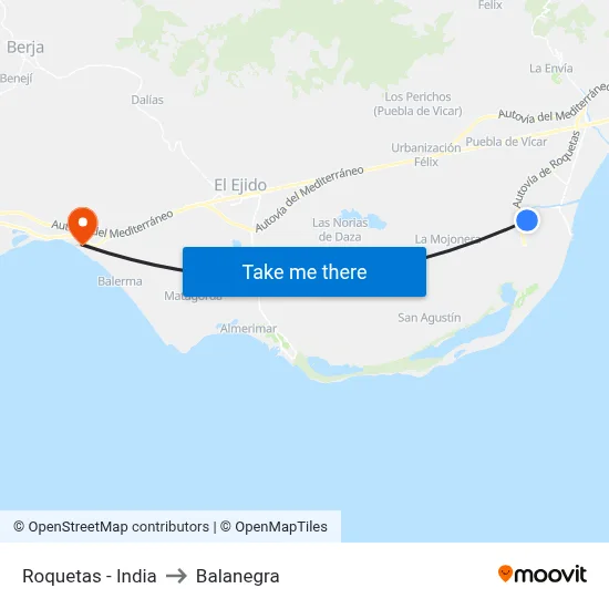 Roquetas - India to Balanegra map