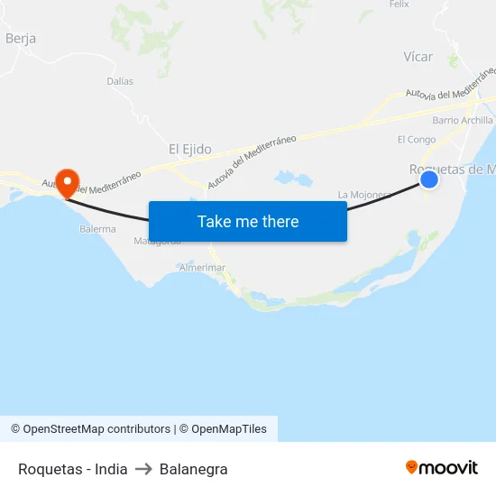 Roquetas - India to Balanegra map