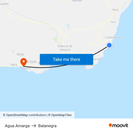 Agua Amarga to Balanegra map