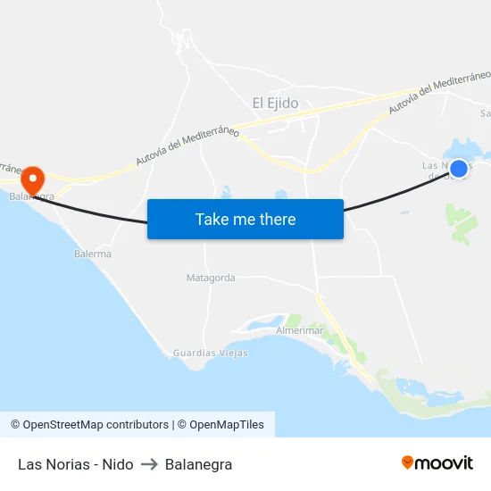 Las Norias - Nido to Balanegra map