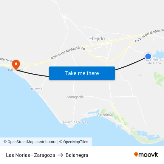 Las Norias - Zaragoza to Balanegra map