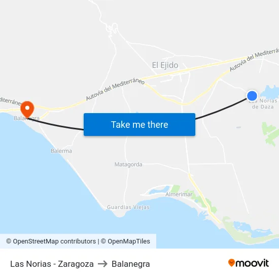 Las Norias - Zaragoza to Balanegra map