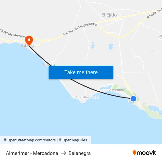 Almerimar - Mercadona to Balanegra map