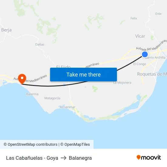 Las Cabañuelas - Goya to Balanegra map