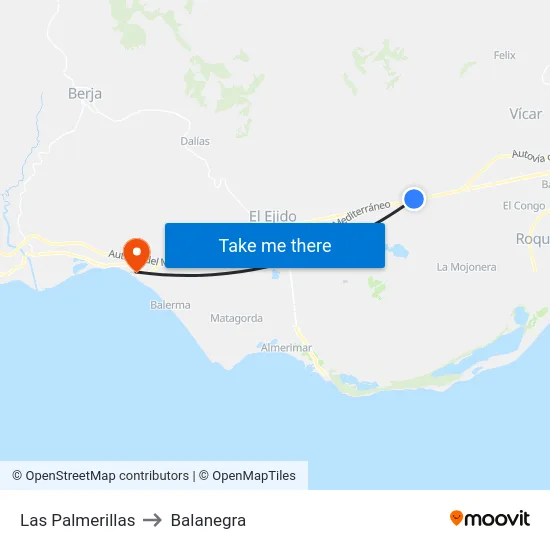 Las Palmerillas to Balanegra map