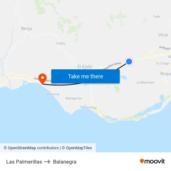 Las Palmerillas to Balanegra map