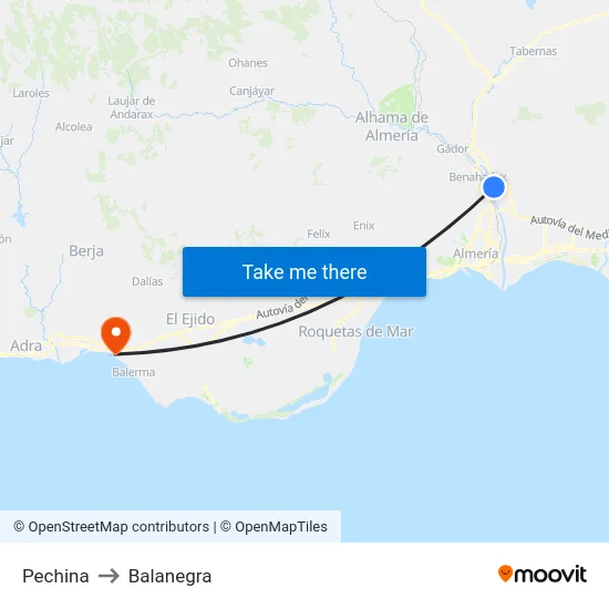 Pechina to Balanegra map