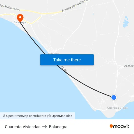 Cuarenta Viviendas to Balanegra map
