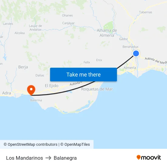 Los Mandarinos to Balanegra map