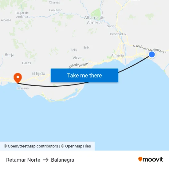 Retamar Norte to Balanegra map