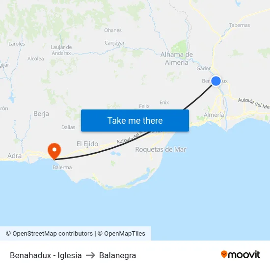 Benahadux - Iglesia to Balanegra map