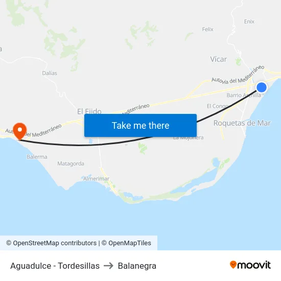 Aguadulce - Tordesillas to Balanegra map