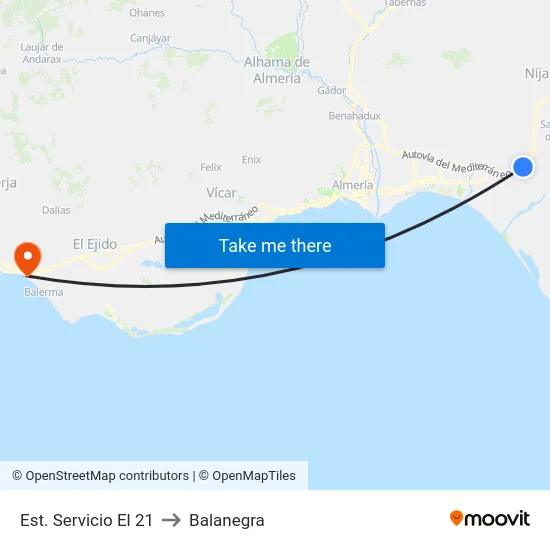 Est. Servicio El 21 to Balanegra map