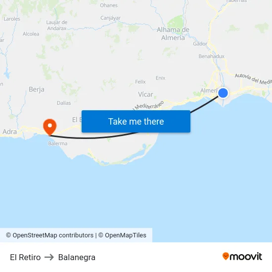 El Retiro to Balanegra map