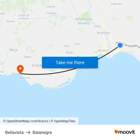 Bellavista to Balanegra map