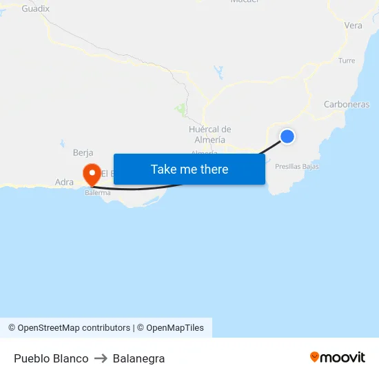 Pueblo Blanco to Balanegra map