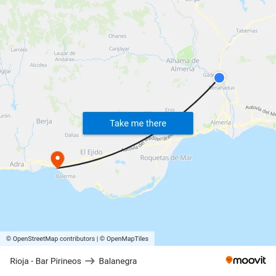 Rioja - Bar Pirineos to Balanegra map