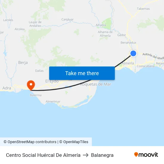 Centro Social Huércal De Almería to Balanegra map