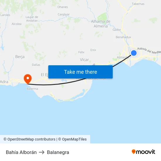 Bahía Alborán to Balanegra map