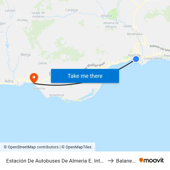 Estación De Autobuses De Almeria E. Intermodal to Balanegra map