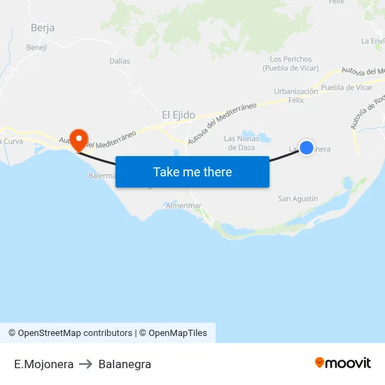 E.Mojonera to Balanegra map