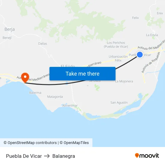 Puebla De Vicar to Balanegra map